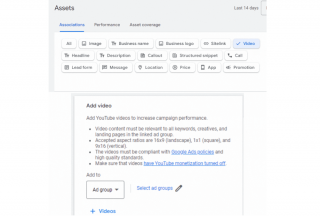 ​Google Ads introduce optiunea Video in sectiunea Assets